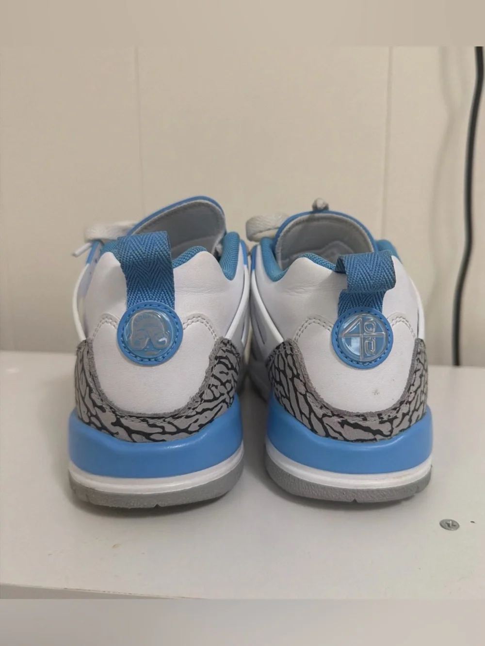 Kids Jordans White and Light Blue Basketball Sneakers